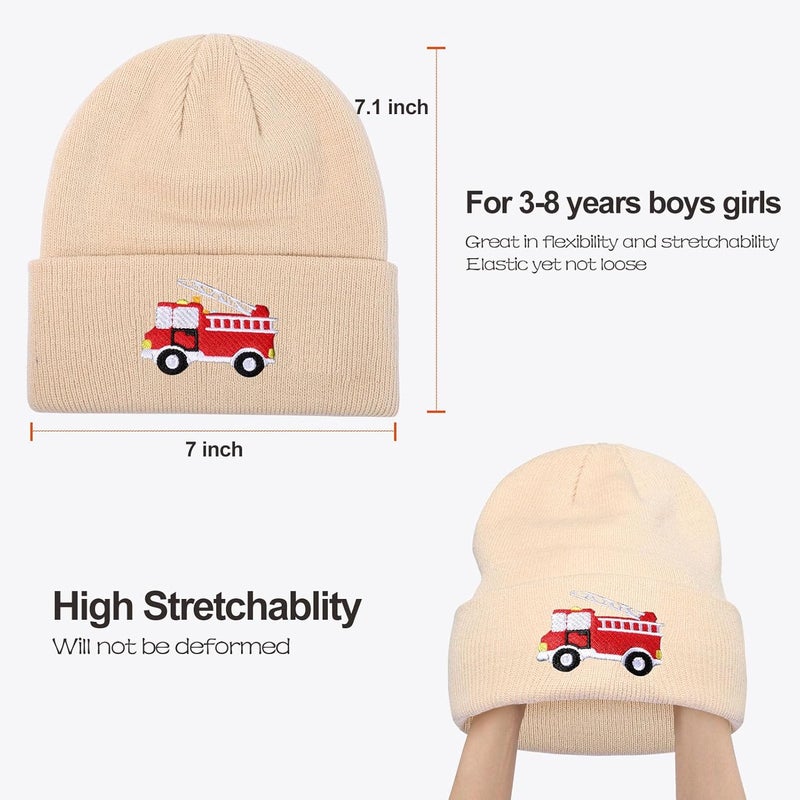 KDVOG Store Kids Knit Beanie Cute Fire Trucks Embroidery Warm Cuffed Skull Caps Classic Autumn Winter Hats for Boys Girls 3-8 Years - Image 5